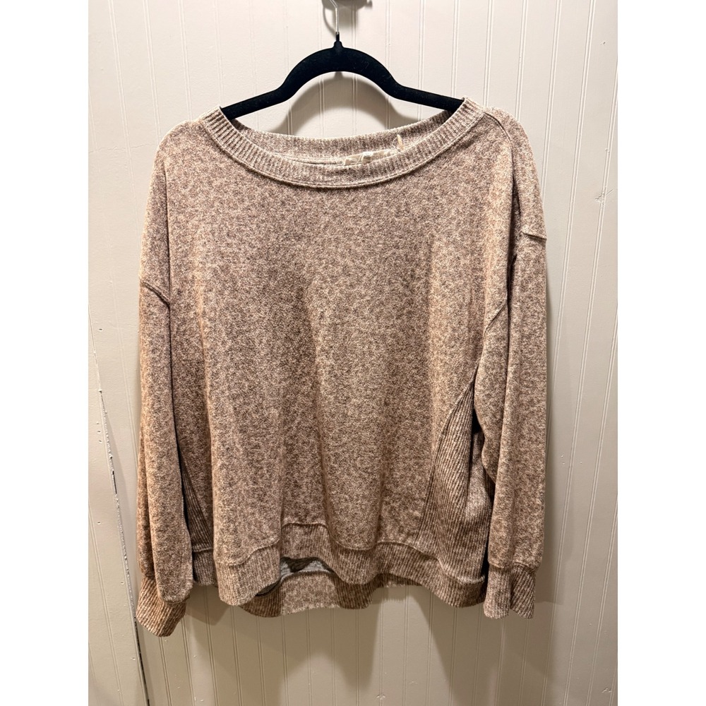 Workshop Republic Clothing Womens Heathered Tan Knit Pullover Sweater Top